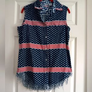 Tizzie Stars and Stripes Raw Hem Oversized Sleeveless Shirt